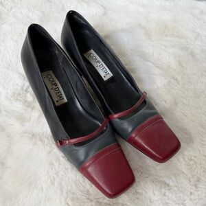 Vintage Black and Burgundy Leather Square-Toe Pumps